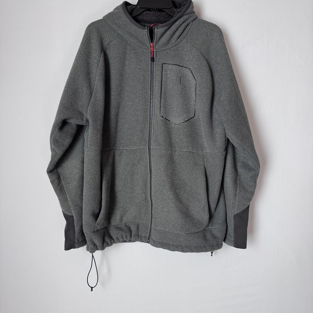 The North Face Mens XL Jacket Fleece Hooded Full Zip Gray Outdoor Windbreaker